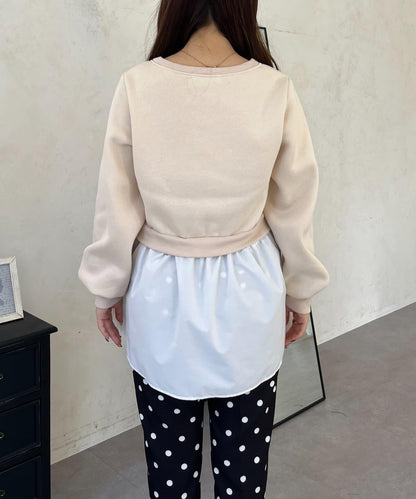 珍珠荷葉邊兩穿拼接衛衣