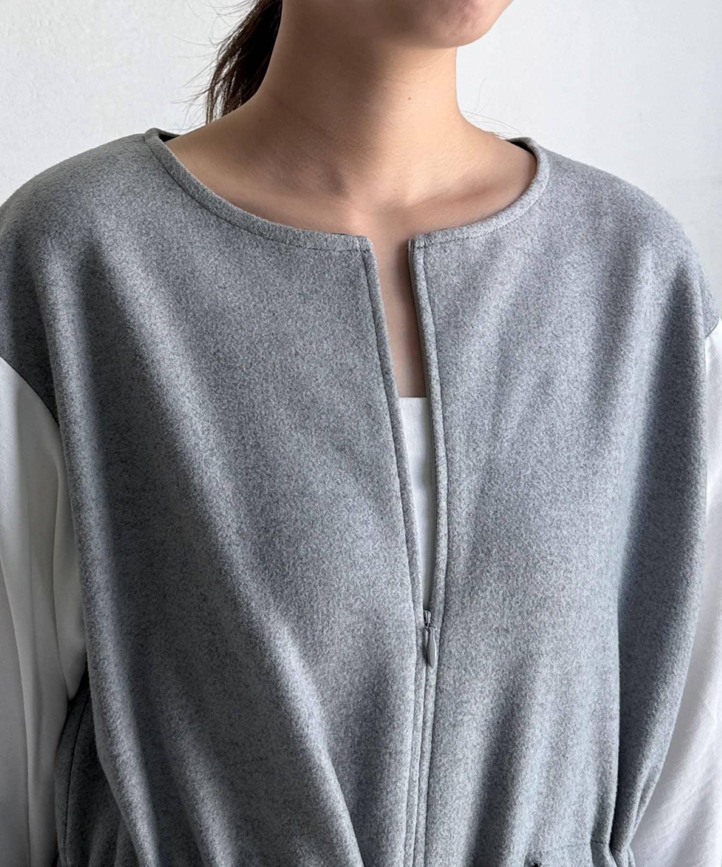 拼接袖呢料連衣裙