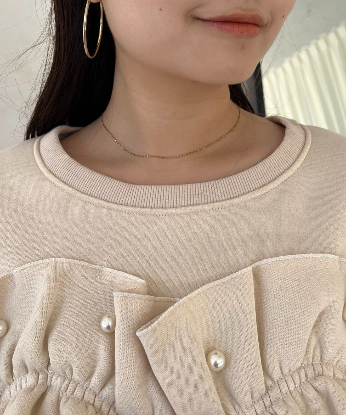 珍珠荷葉邊兩穿拼接衛衣