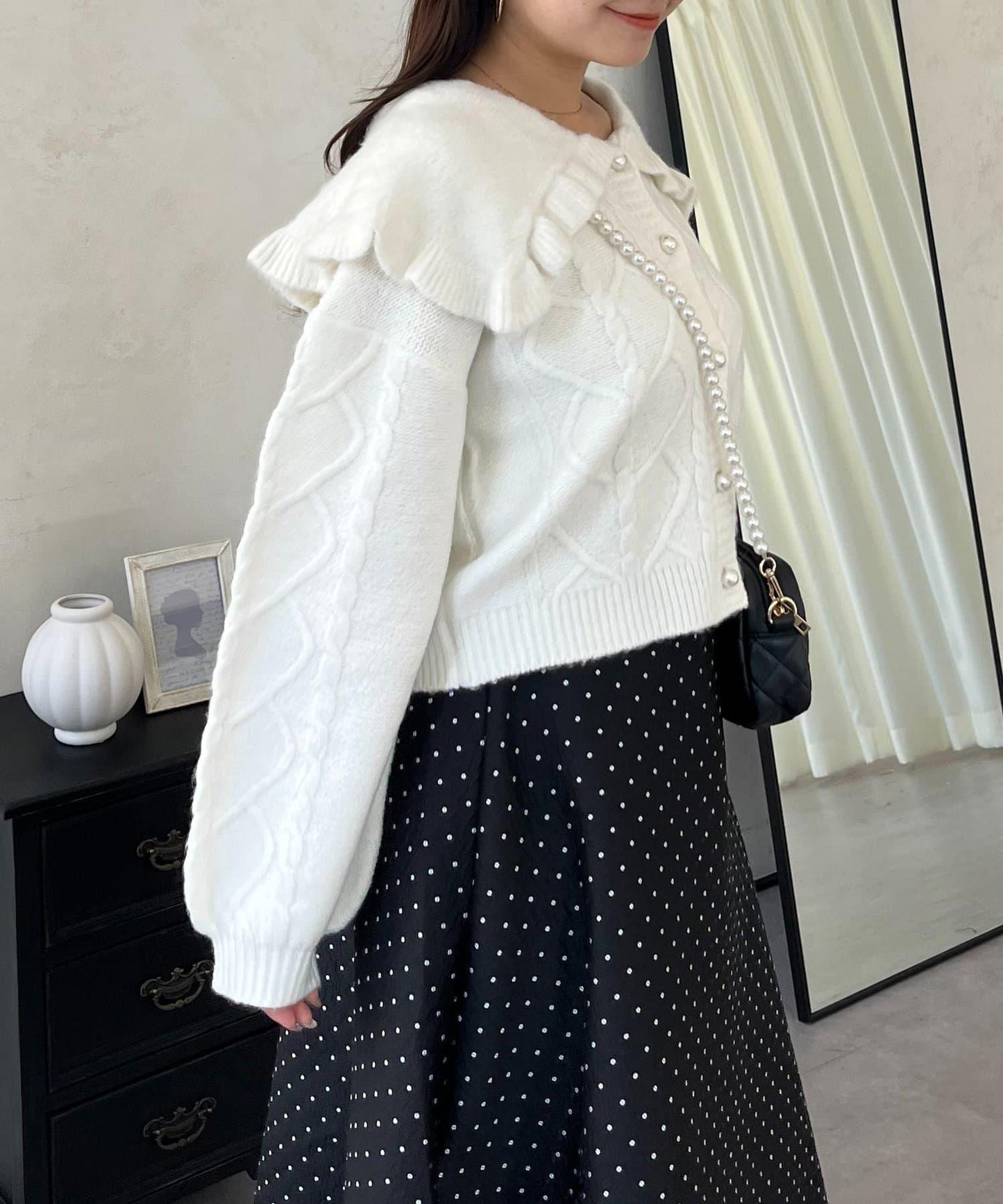 大翻領愛心圖案麻花針織開衫