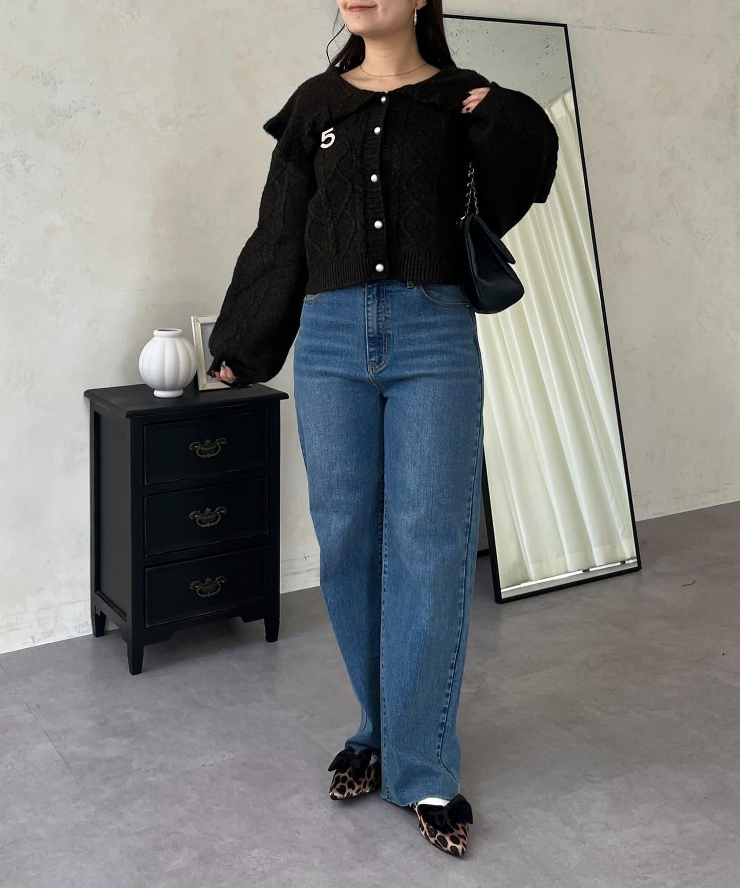 大翻領愛心圖案麻花針織開衫