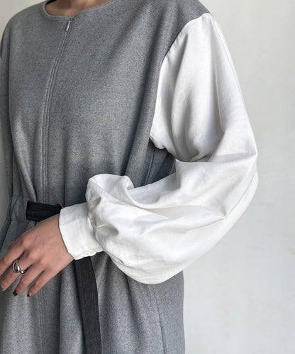 拼接袖呢料連衣裙