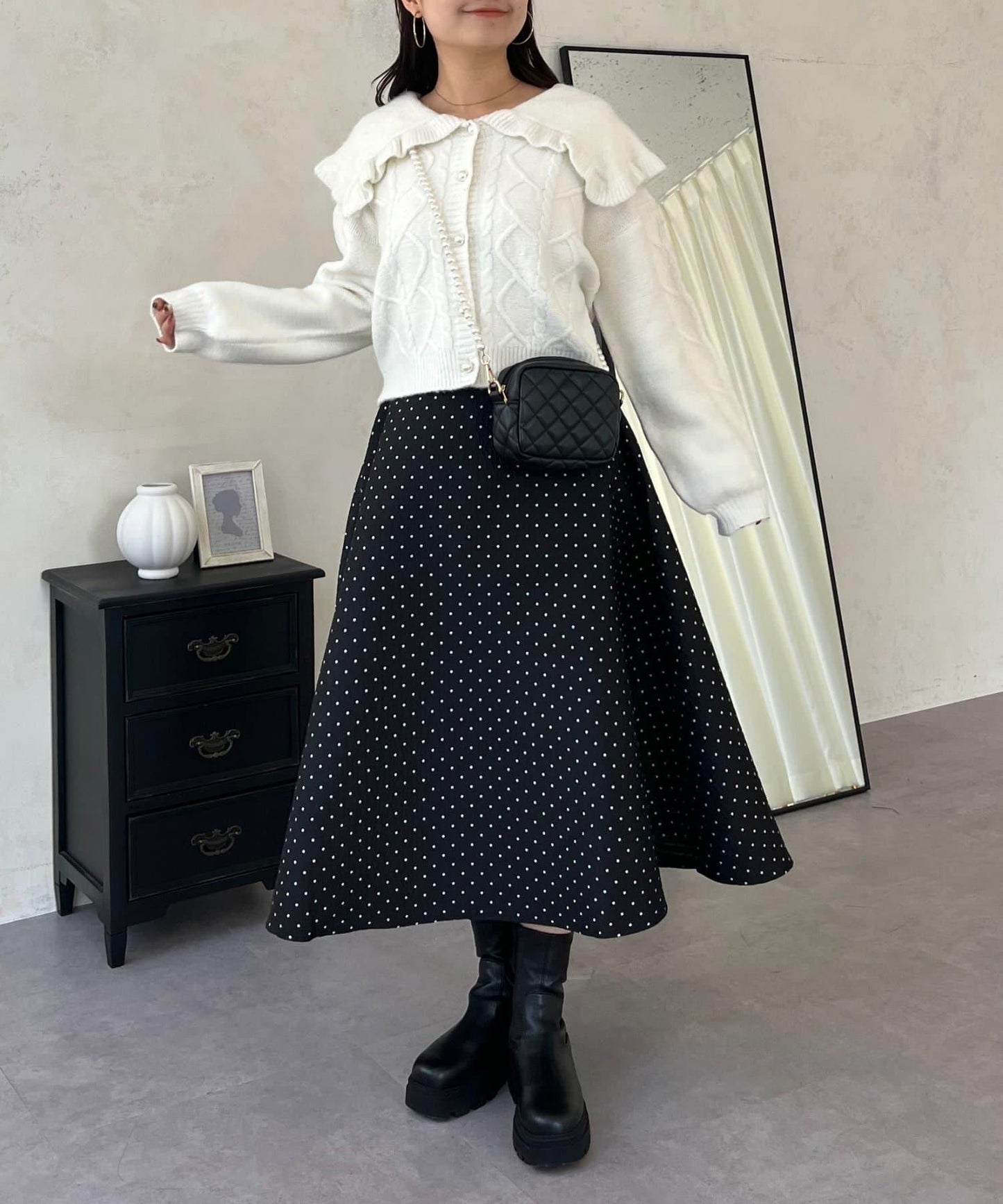 大翻領愛心圖案麻花針織開衫