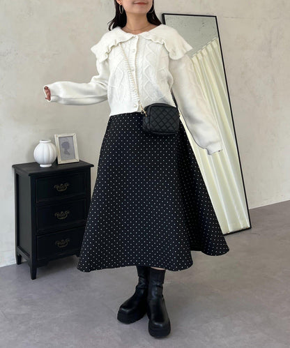 大翻領愛心圖案麻花針織開衫