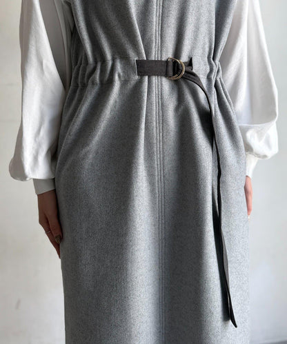 拼接袖呢料連衣裙