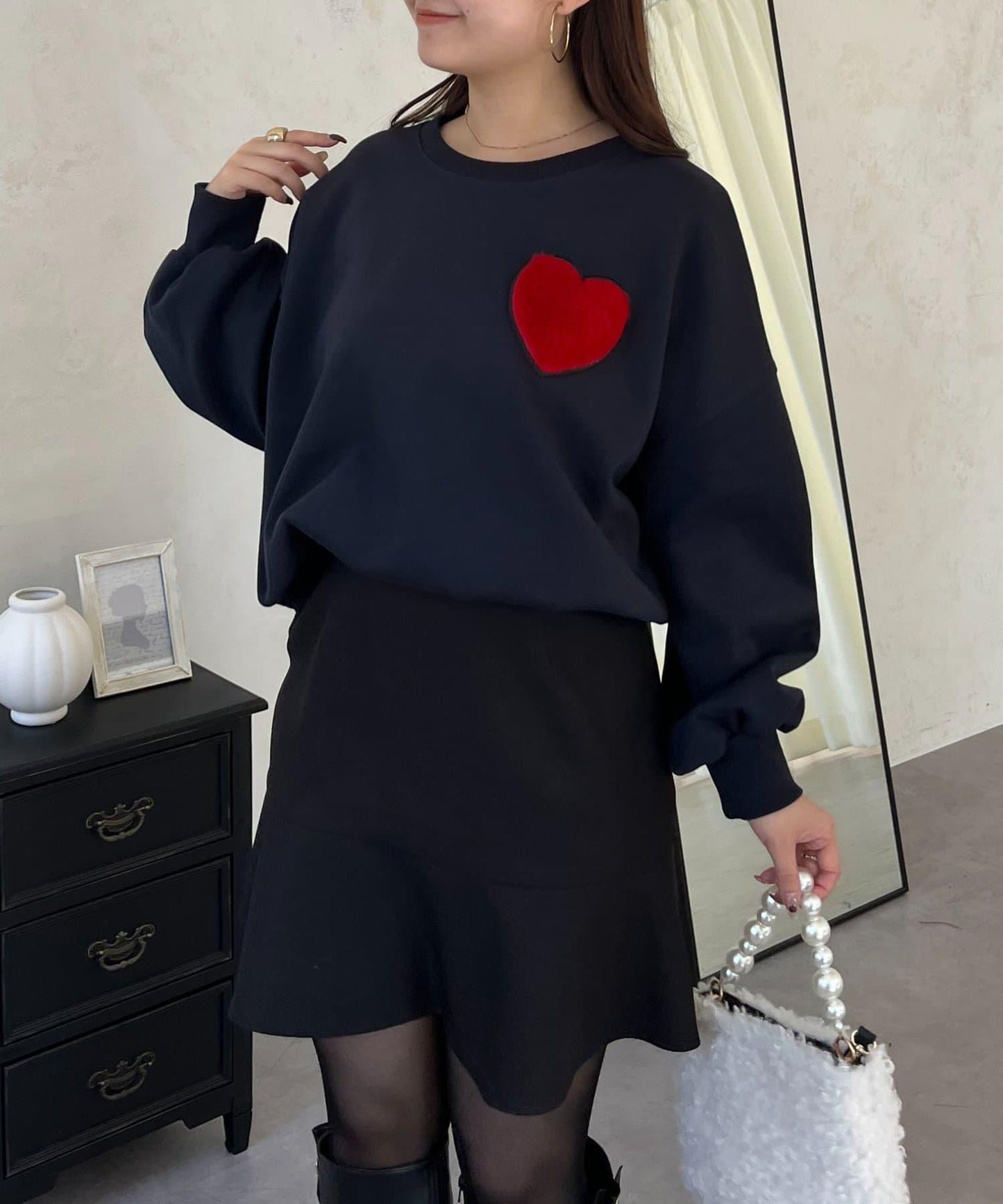 毛絨愛心圖案衛衣