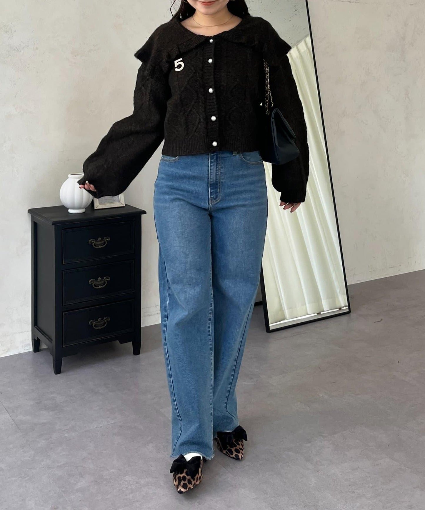 大翻領愛心圖案麻花針織開衫