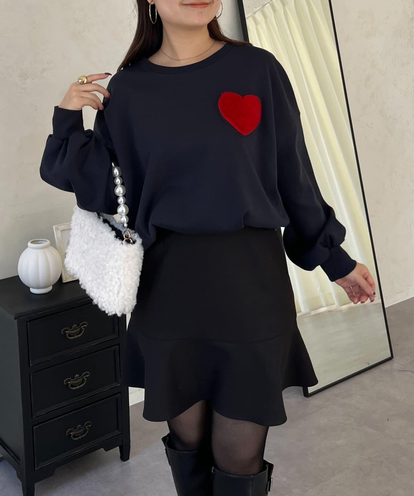 毛絨愛心圖案衛衣