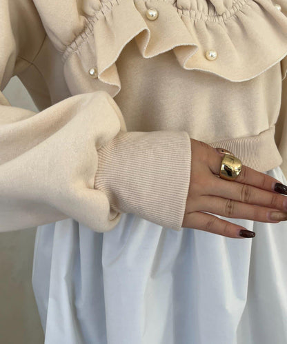 珍珠荷葉邊兩穿拼接衛衣