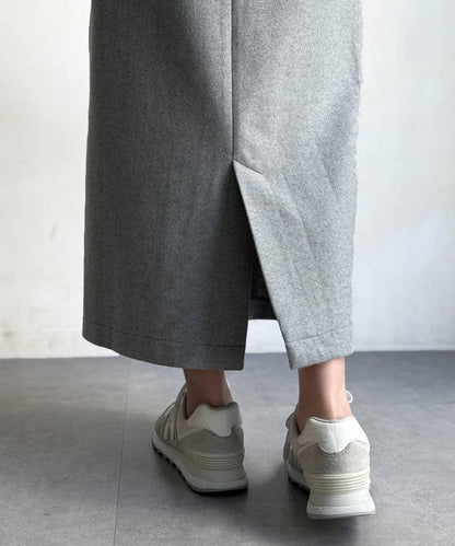 拼接袖呢料連衣裙