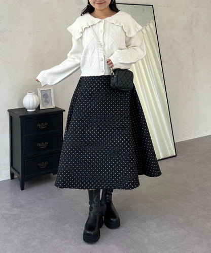 大翻領愛心圖案麻花針織開衫