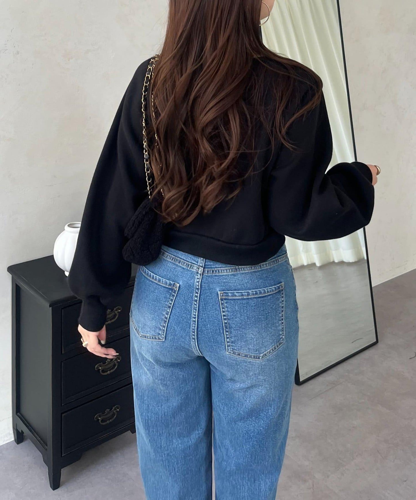 珍珠荷葉邊兩穿拼接衛衣