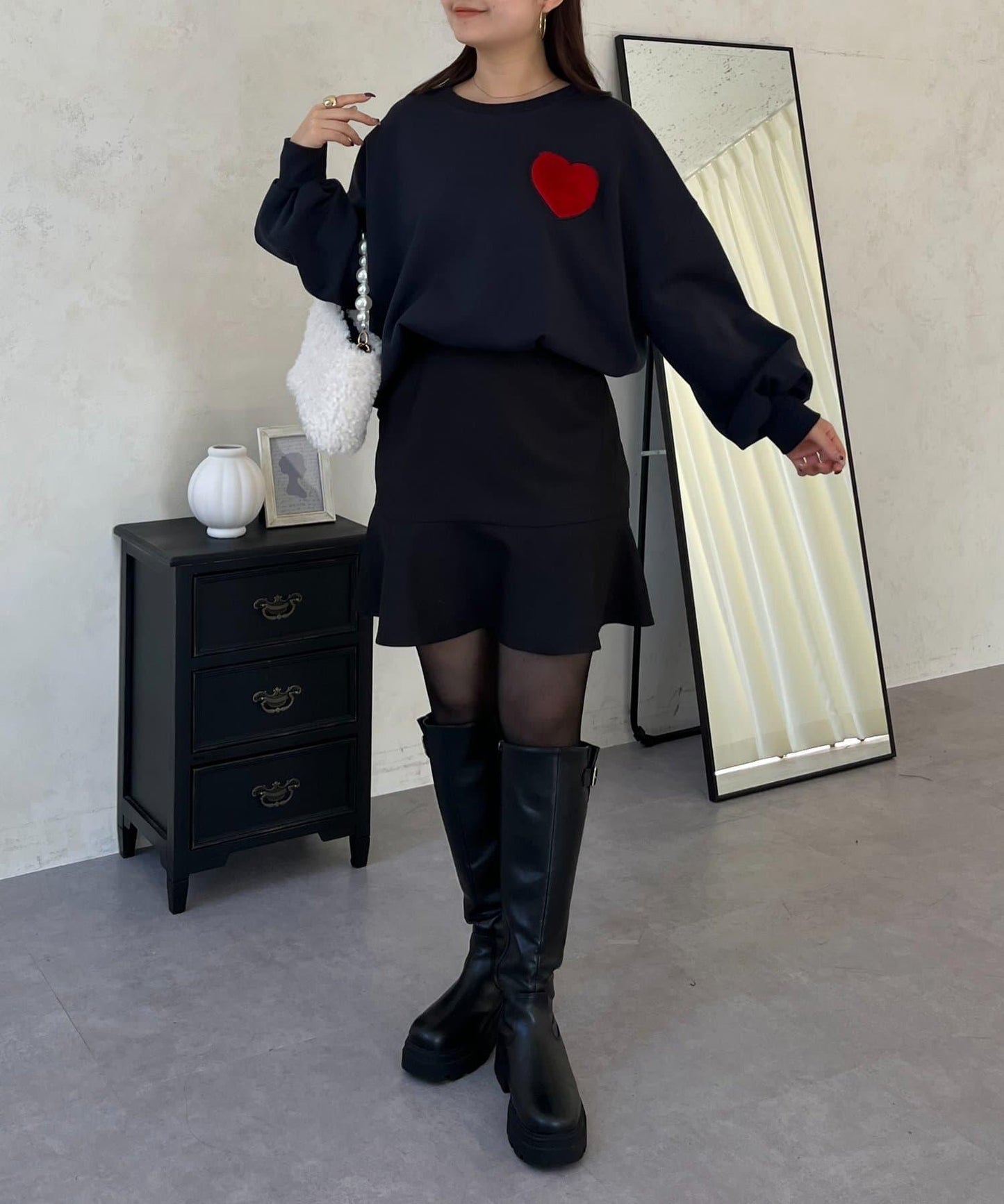 毛絨愛心圖案衛衣