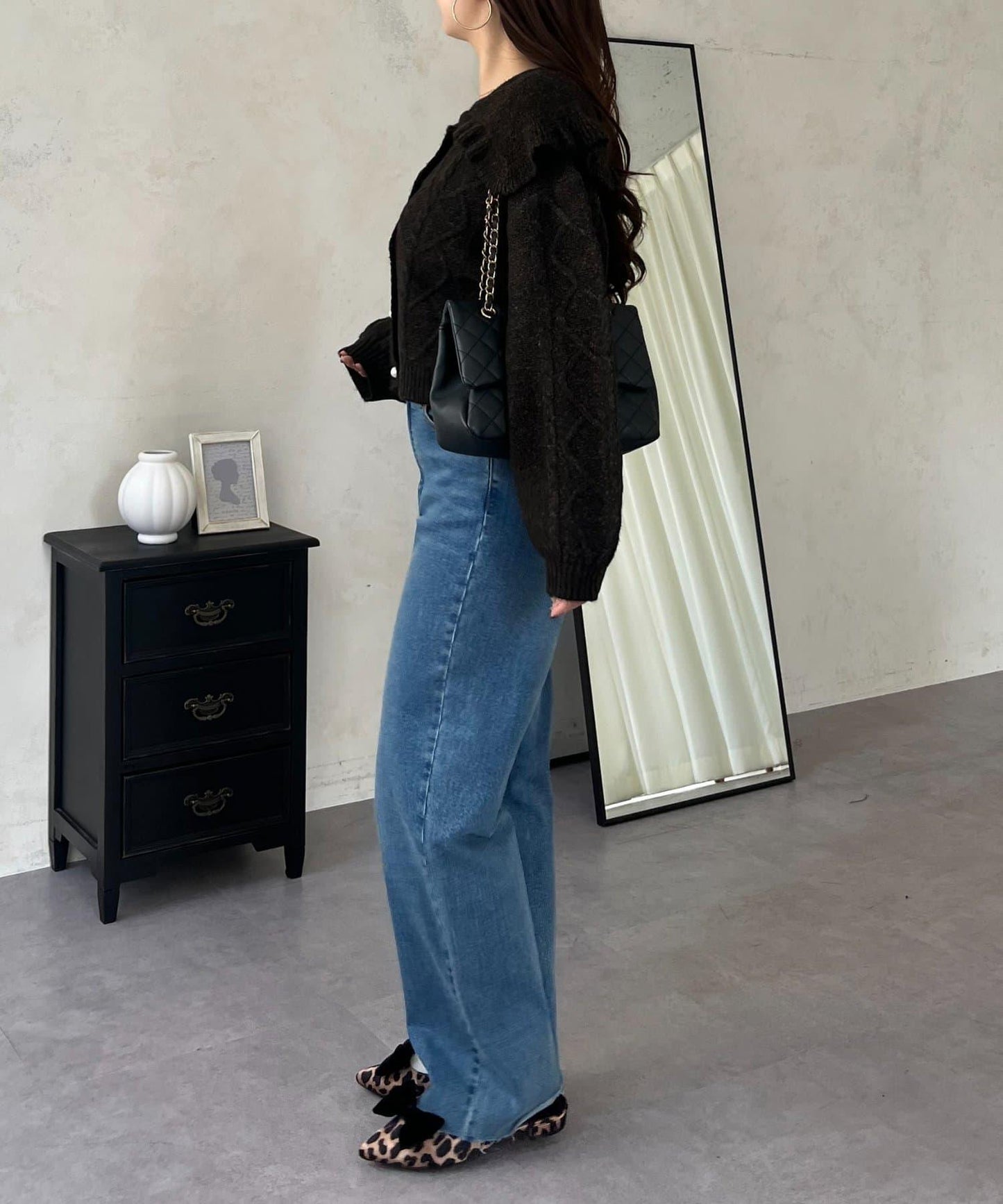 大翻領愛心圖案麻花針織開衫