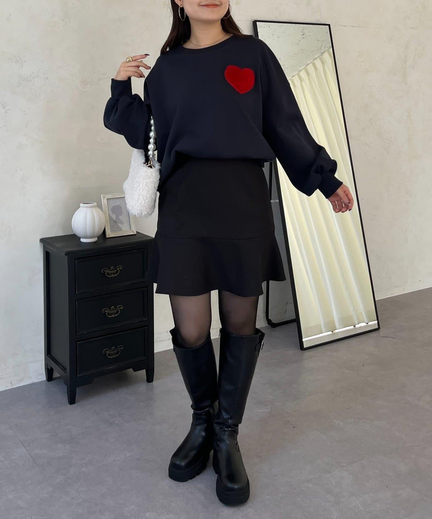 毛絨愛心圖案衛衣