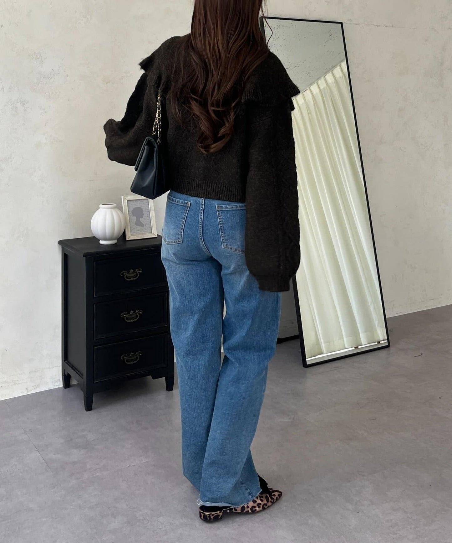 大翻領愛心圖案麻花針織開衫