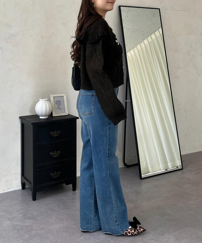 大翻領愛心圖案麻花針織開衫