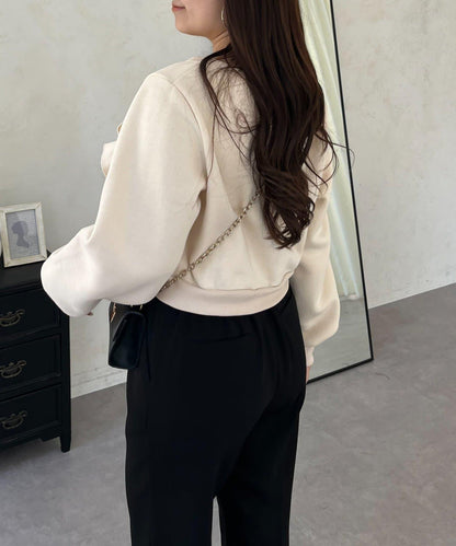 珍珠荷葉邊兩穿拼接衛衣