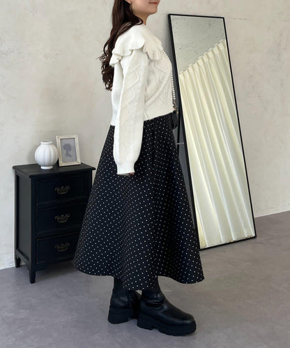 大翻領愛心圖案麻花針織開衫