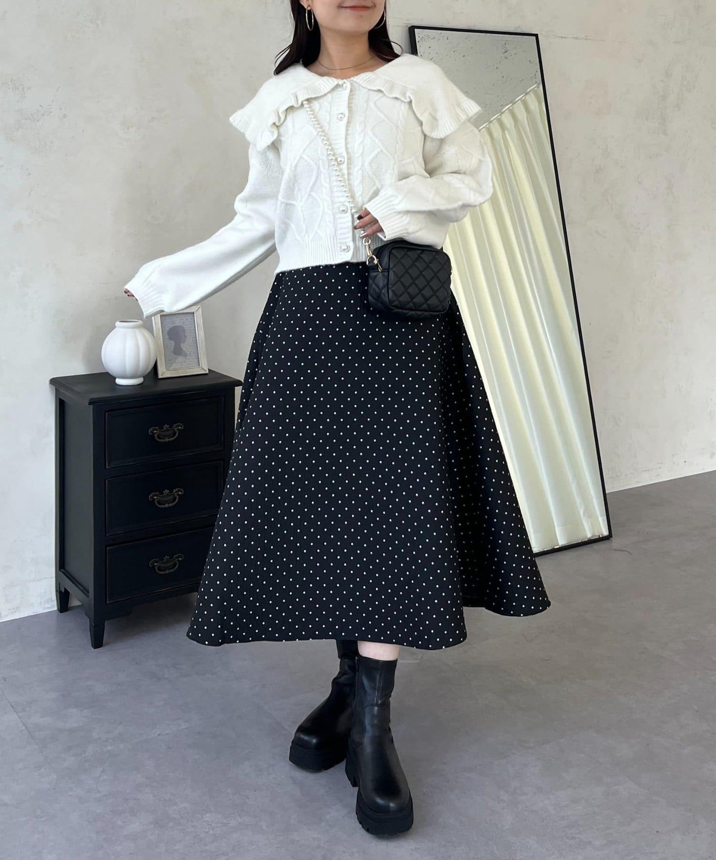 大翻領愛心圖案麻花針織開衫