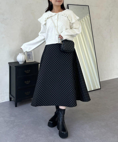 大翻領愛心圖案麻花針織開衫