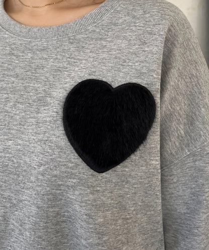 毛絨愛心圖案衛衣