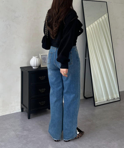 珍珠荷葉邊兩穿拼接衛衣