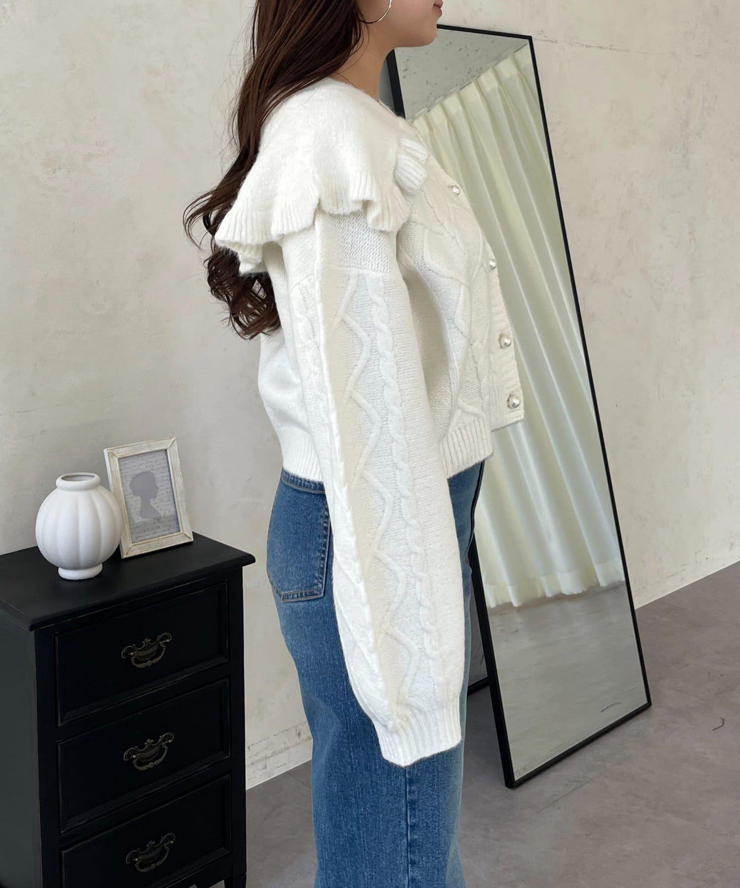 大翻領愛心圖案麻花針織開衫