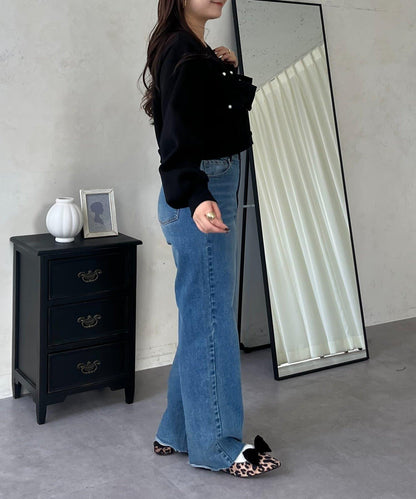 珍珠荷葉邊兩穿拼接衛衣