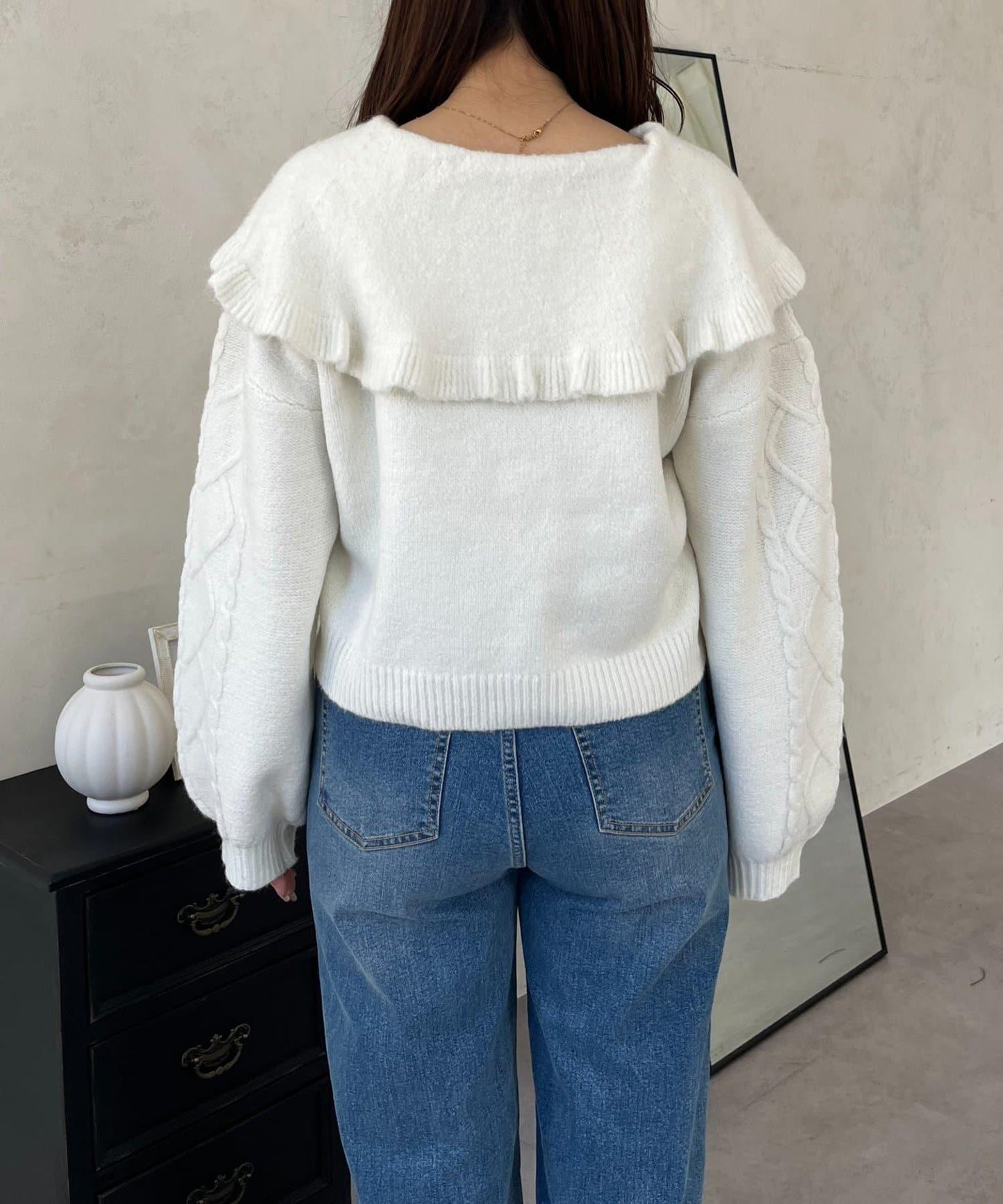 大翻領愛心圖案麻花針織開衫