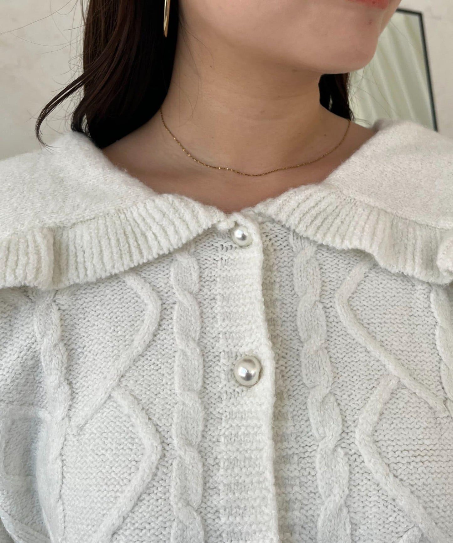 大翻領愛心圖案麻花針織開衫