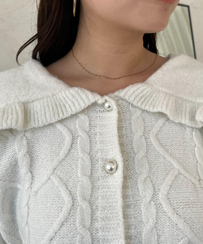 大翻領愛心圖案麻花針織開衫