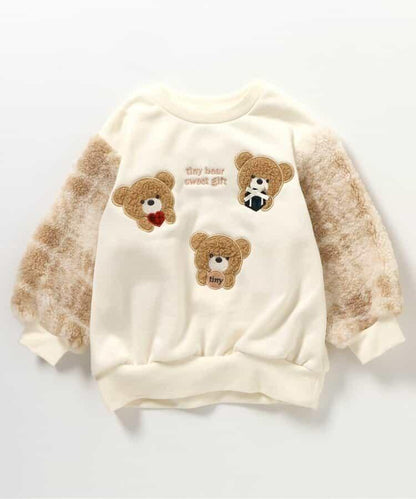 tiny bear 袖部羊羔絨格紋衛衣