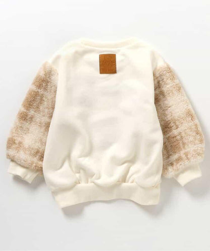 tiny bear 袖部羊羔絨格紋衛衣