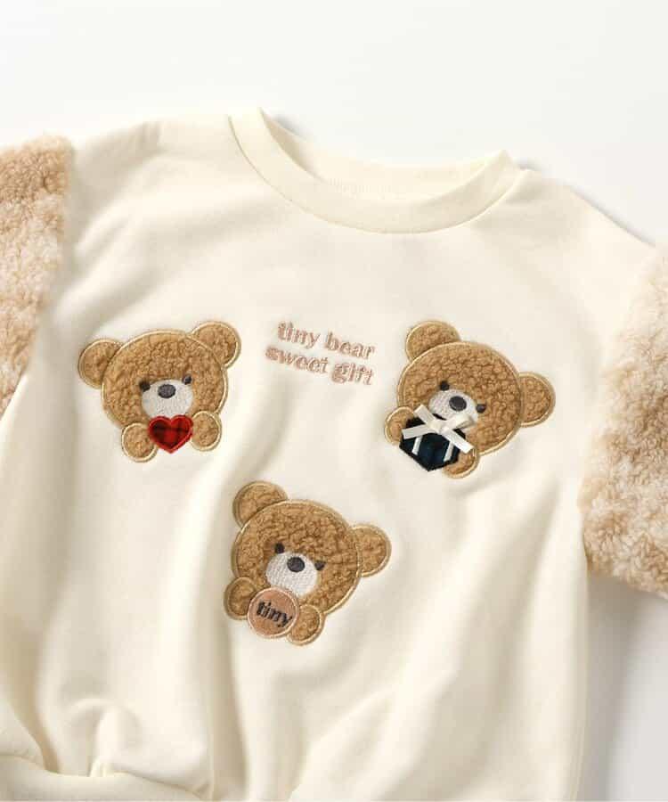 tiny bear 袖部羊羔絨格紋衛衣