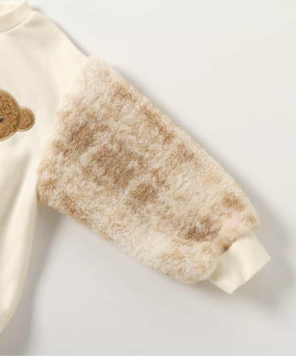 tiny bear 袖部羊羔絨格紋衛衣