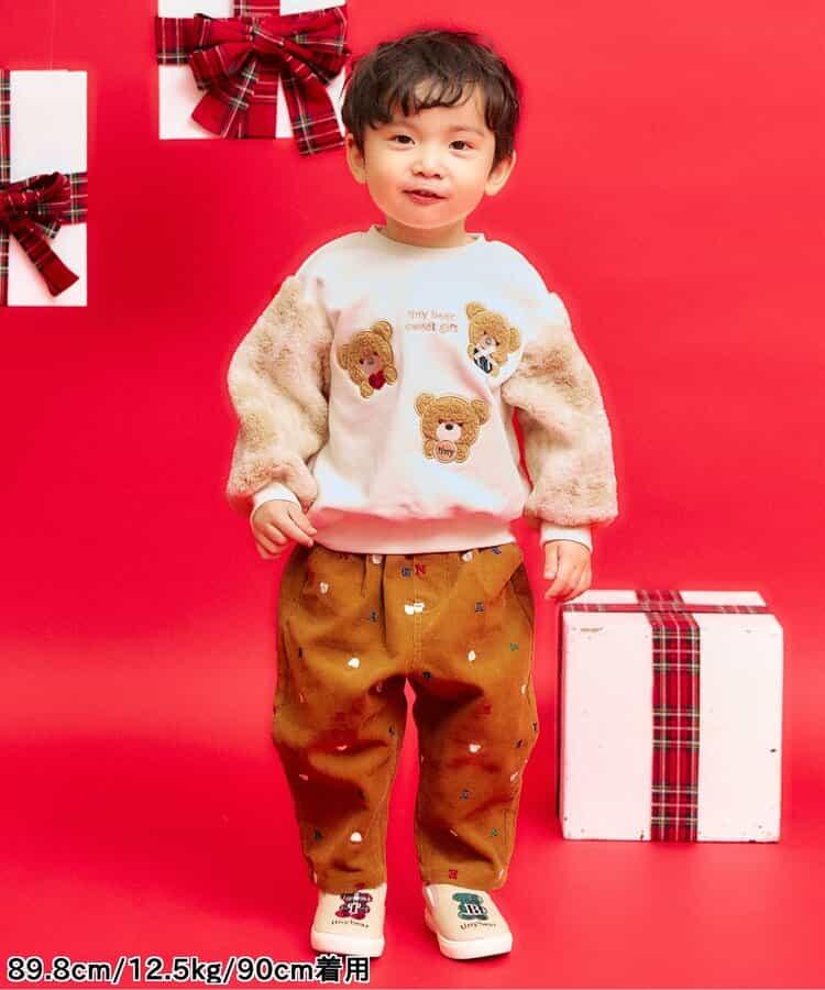 tiny bear 袖部羊羔絨格紋衛衣