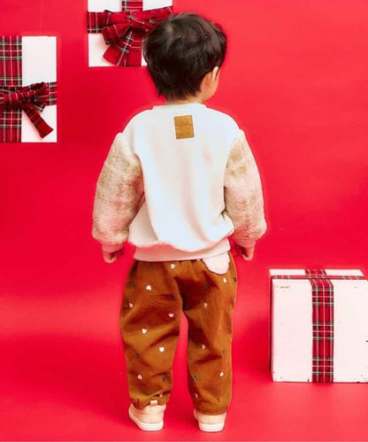 tiny bear 袖部羊羔絨格紋衛衣