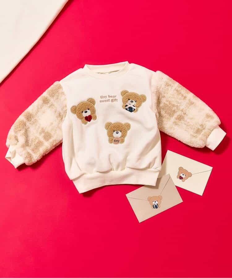 tiny bear 袖部羊羔絨格紋衛衣