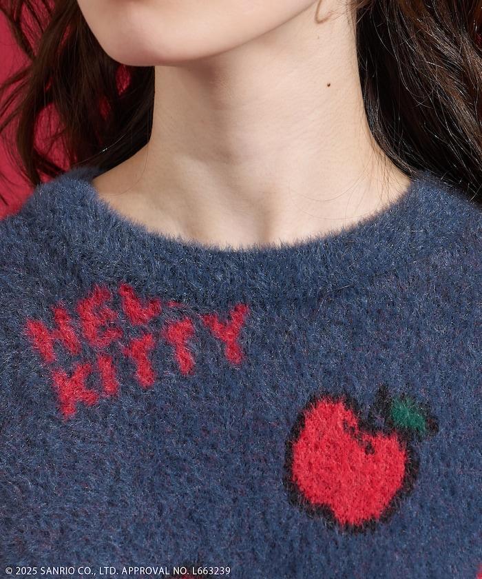 「HELLO KITTY」毛絨蝴蝶結全印花針織衫