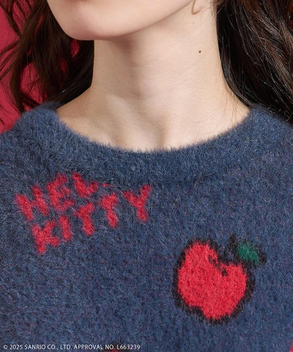「HELLO KITTY」毛絨蝴蝶結全印花針織衫