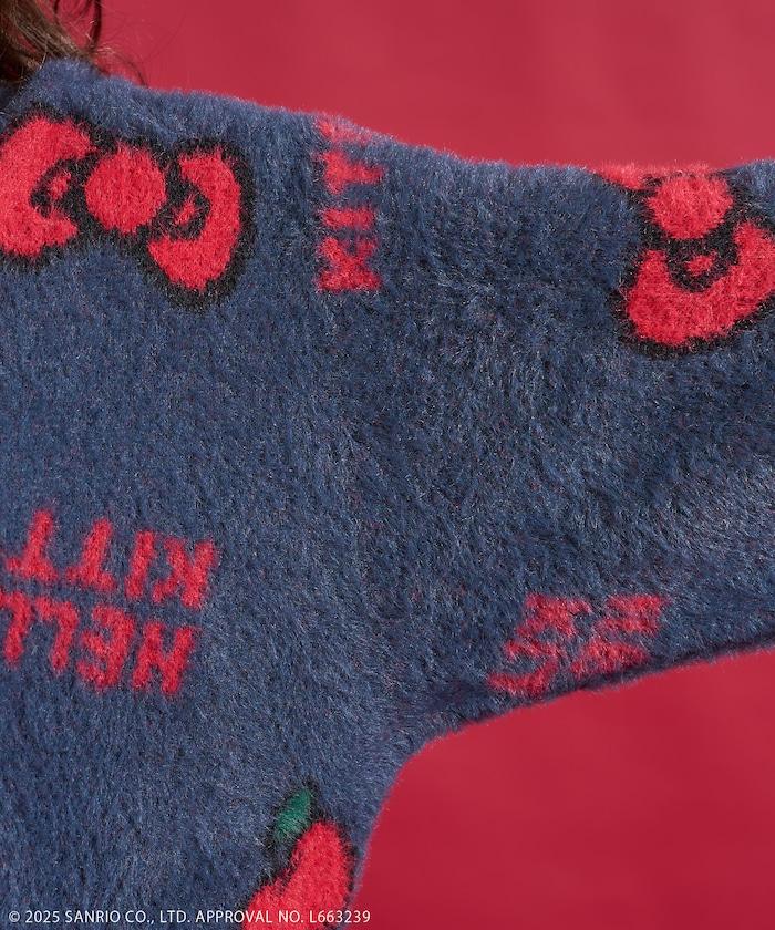 「HELLO KITTY」毛絨蝴蝶結全印花針織衫