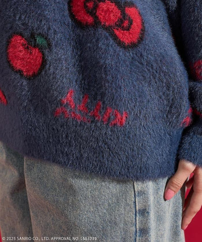 「HELLO KITTY」毛絨蝴蝶結全印花針織衫