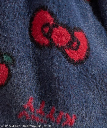 「HELLO KITTY」毛絨蝴蝶結全印花針織衫