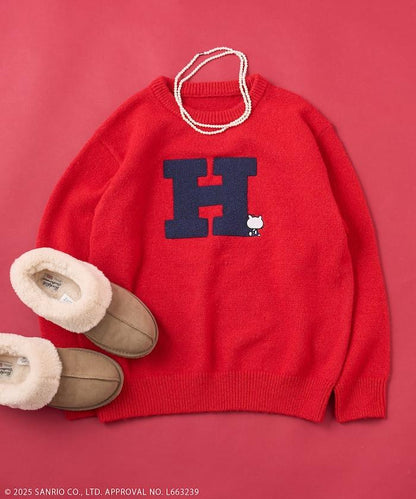 「HELLO KITTY」毛圈刺繡字母針織衫