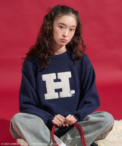 「HELLO KITTY」毛圈刺繡字母針織衫
