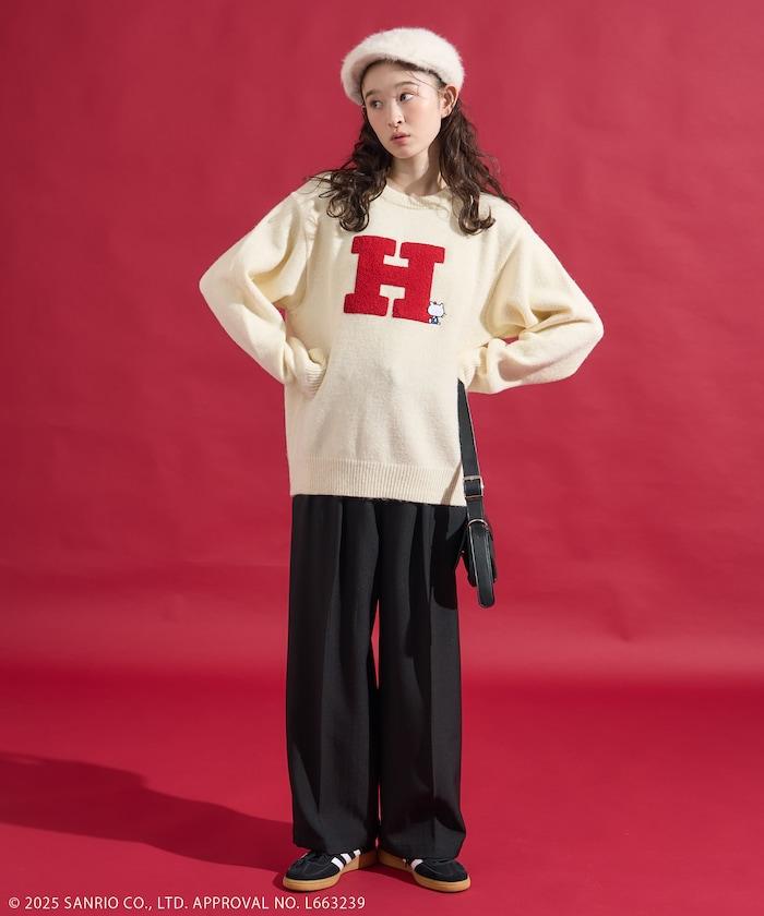 「HELLO KITTY」毛圈刺繡字母針織衫