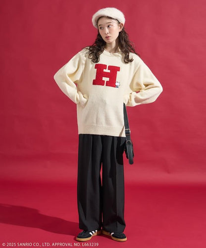 「HELLO KITTY」毛圈刺繡字母針織衫