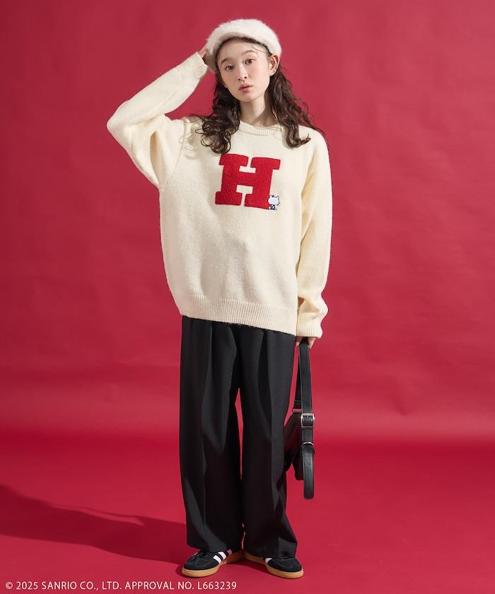 「HELLO KITTY」毛圈刺繡字母針織衫