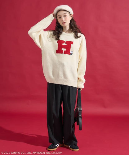 「HELLO KITTY」毛圈刺繡字母針織衫